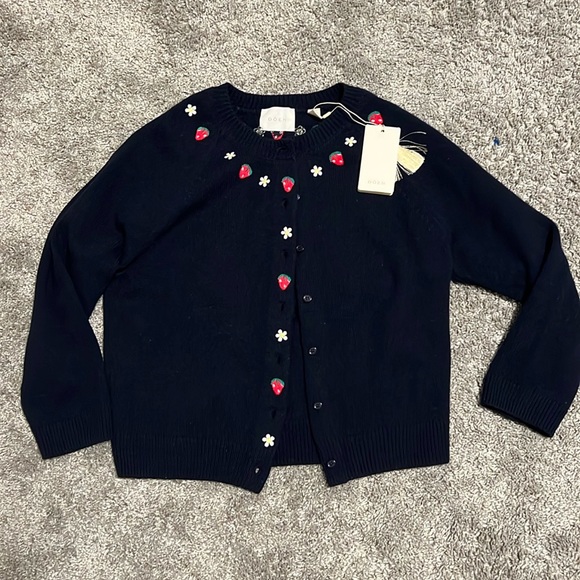 Doen Sweaters - Doen nicola cashmere cardigan navy daisies strawberries embroidery strawberry 🍓